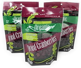 Trader J's Organic Dried Cranberries No Sugar Added, High In Fiber 5.5oz/156g (Pack of 3)
