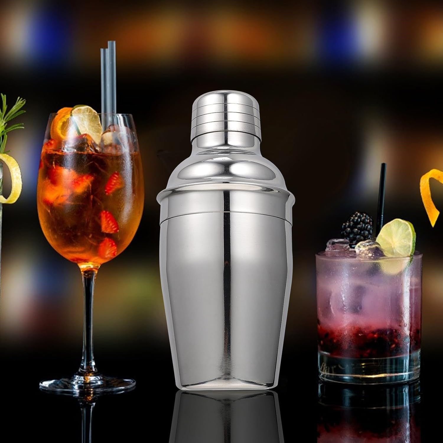 Luxshiny 12pcs Stainless Steel Cocktail Shaker Kit 350ml, Bar Tools Set with Strainer and Jigger for Home and Pub Use