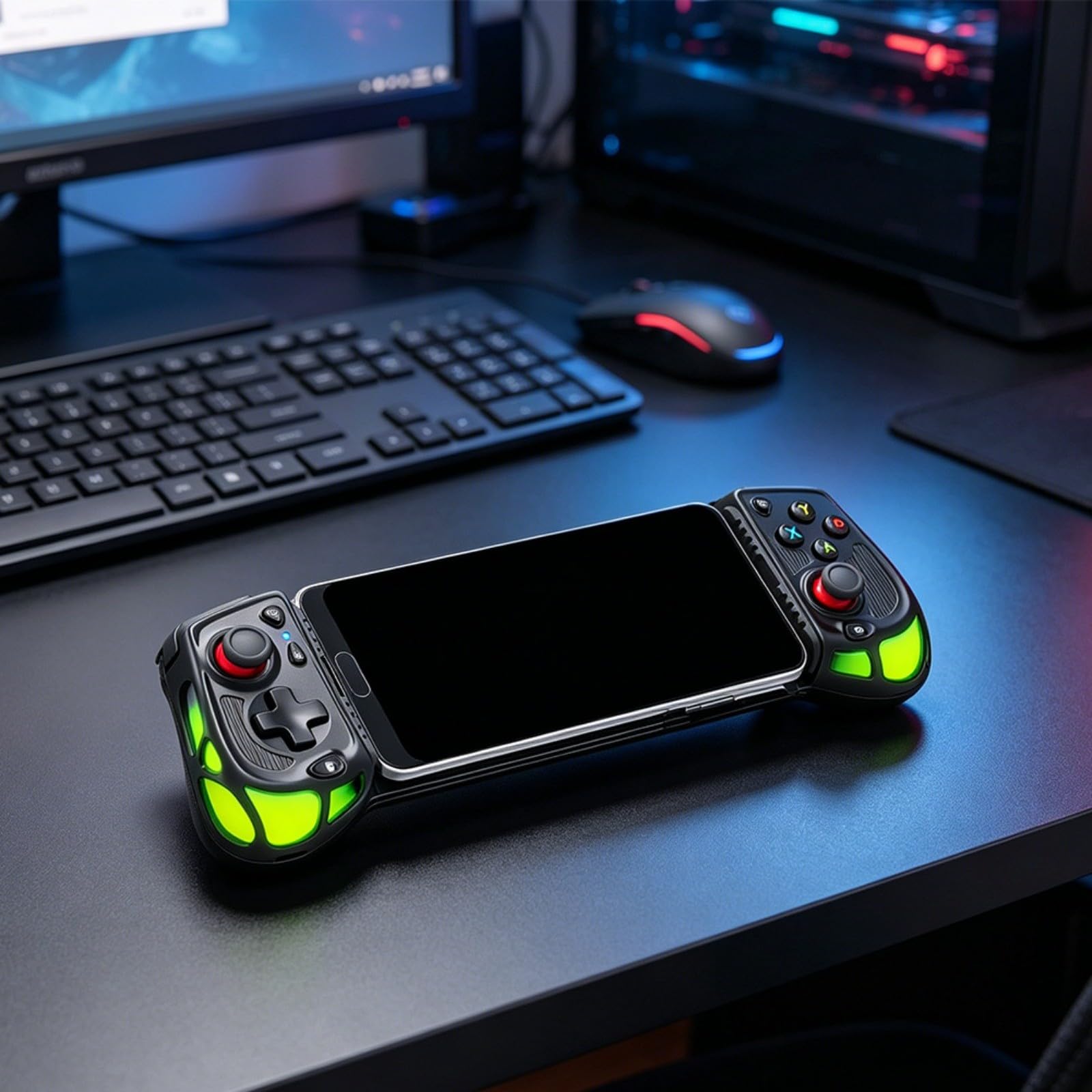 Controller di gioco mobile RGB con joystick effetto Hall, gamepad USB-C ergonomico per Android e per IOS, pulsanti personalizzabili e luce RGB, nero