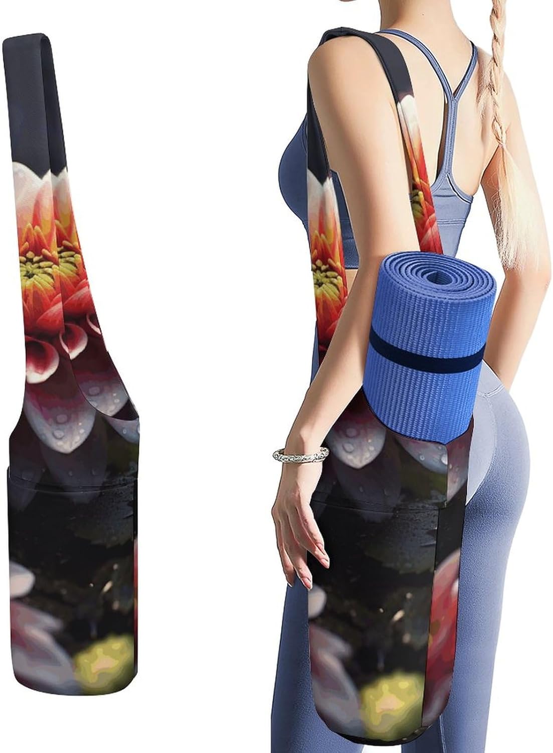 Yoga Mat Bag Large Opening Long Portable Yoga Mat Multifunctional Flower Printed Storage Bag Suitable for Fitness Pilates