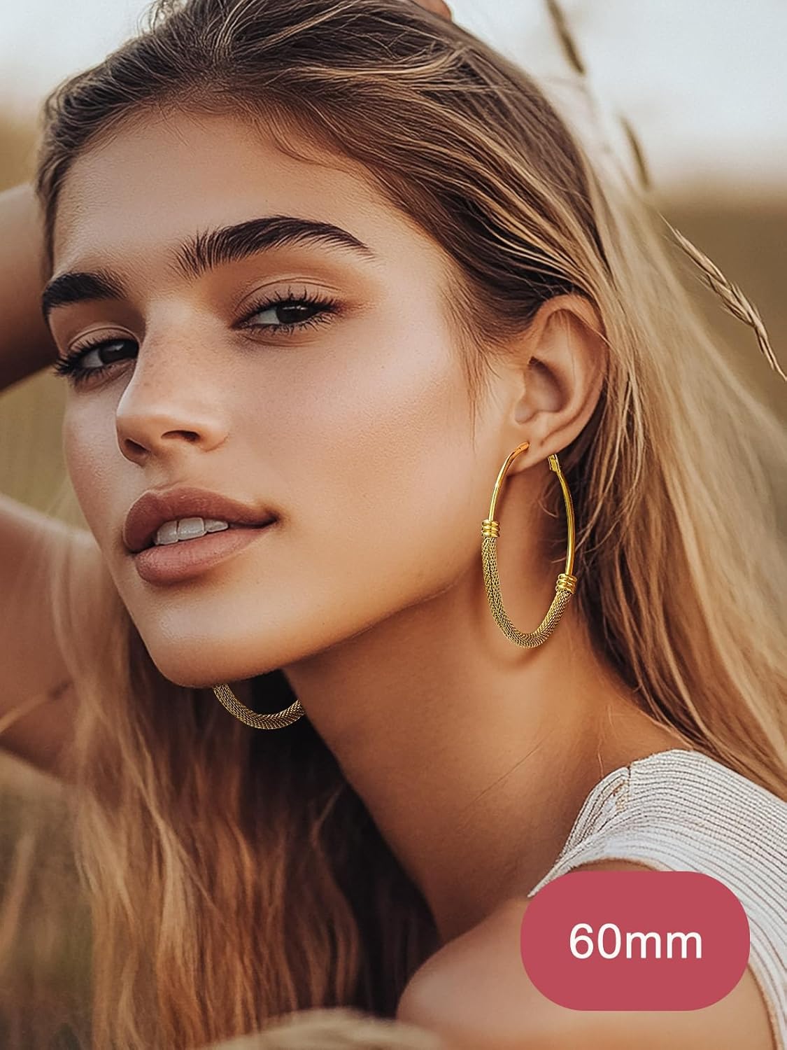 FOCALOOK 14K Gold Hoop Earrings, Lightweight Hypoallergenic Large Stainless Steel Black Hoops for Women 30/40/60/80mm - Image 2