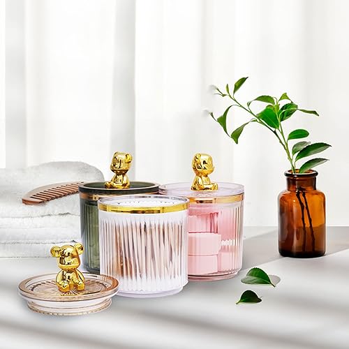 Miniatura 6 de LEICURACE Bear Qtip Holder soporte para hisopos de algodón dispensador de contenedores organizadores de encimera de baño para almohadillas de