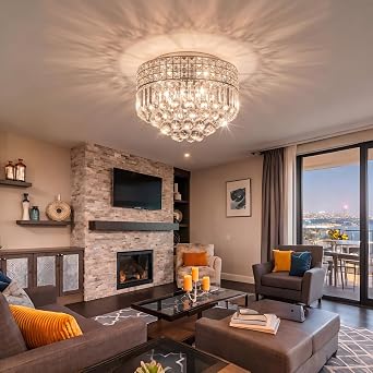 Crystal Chandelier Ceiling Light Fixture D42cm Modern Round Hanging Large 5-Light for Hallway, Dining, Living, Bedroom & Bathroom [Energy Class G]