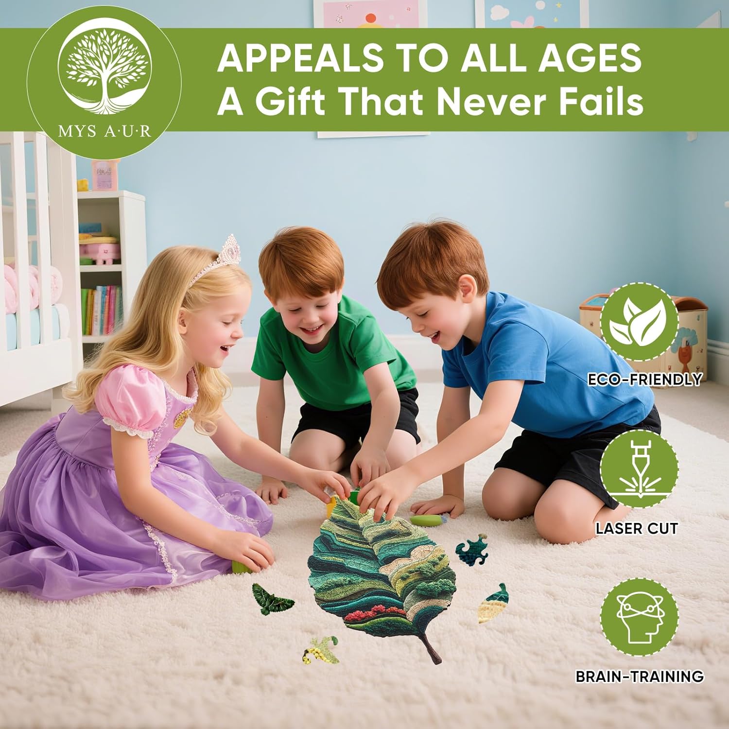 MYS AUR Wooden Puzzles for Adults, Nature Leaf Jigsaw Puzzle 300 Pieces, 13.4X12.7in, Unique Shape Wood Puzzles, Creative Gift for Kids Family Game