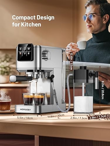 Miniatura 9 de Máquina de café expreso de 20 bares, cafetera caliente y fría con espumador de leche, pantalla táctil, tanque de agua compacto, máquinas de café