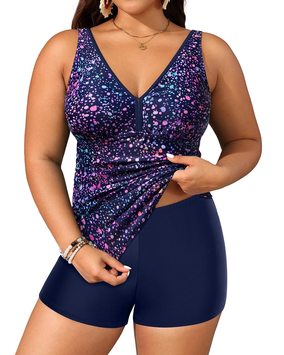 Womens Plus Size Tankini Two Piece Bathing Suits with Shorts Swimwear