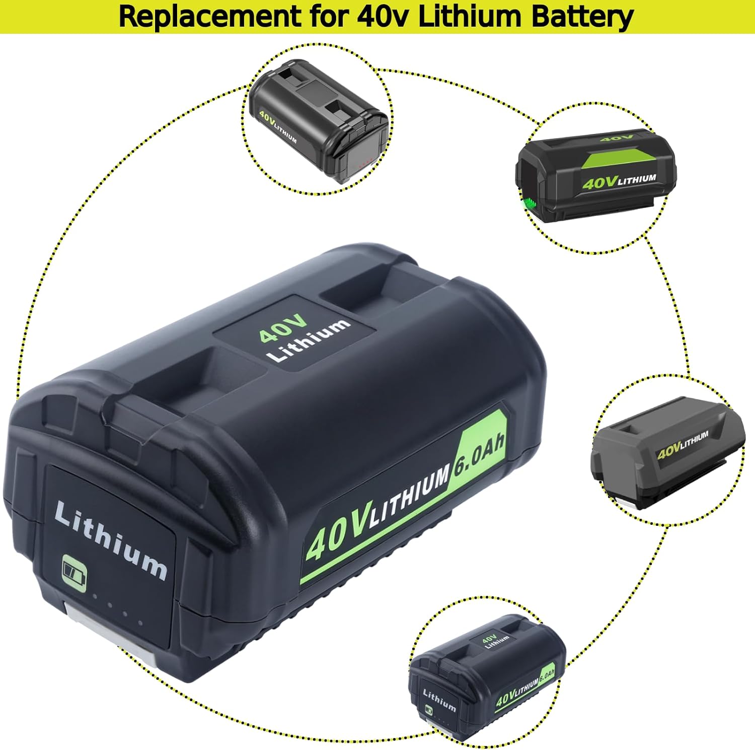 Tulepowceeng 40V 6.0Ah Lithium Replacement Battery Compatible with Ryobi 40v Cordless Power Tools, Replacement for 40v Battery OP4020 OP4015 OP4026 OP4026A OP4030 OP4040 OP40601