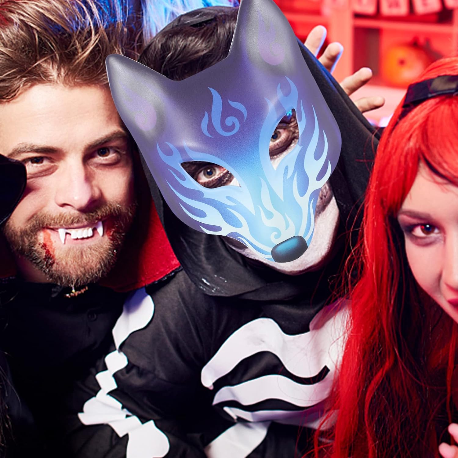 Amosfun Halloween Fox Mask Masquerade Costume Mask Animal Carnival Party Cosplay Mask Japanese Kitsune Mask for Men Women 1Pcs