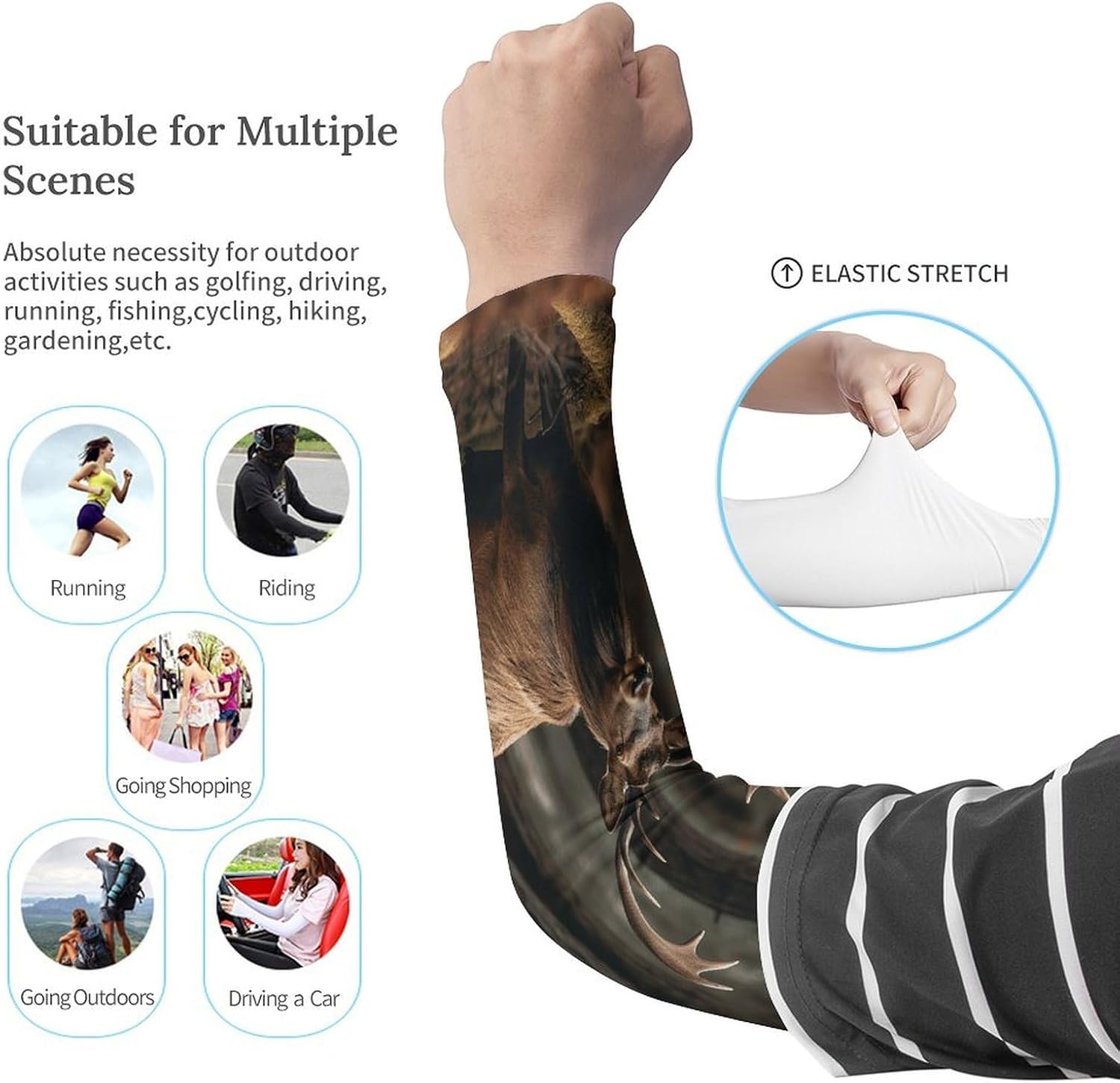 Sun Protection Arm Sleeves Cooling Compression Arm Covers 1 Pair | Elk in The Grove Sports Compression Sleeves Cooling Arm Sleeves for Cycling Golf Fishing Driving Hiking