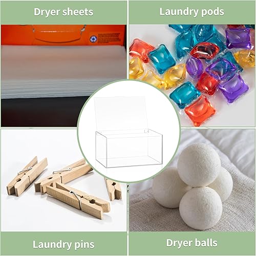 Miniatura 3 de SUBEKYU Acrylic Dryer Sheet Container for Laundry Room,Dryer Sheet Holder Dispenser with Lid for Laundry Storage Organization and Decor,Clear Fabric