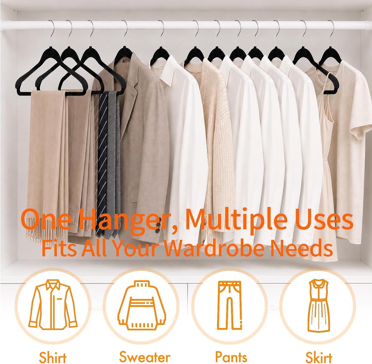 10 Pack Velvet Suit Hangers, Non Slip Clothes Hangers with Wide Shoulder, Space Saving Coat Hangers with 360° Swivel Hook and Pants Bar for Shirts, Suits, Sweaters, Jackets