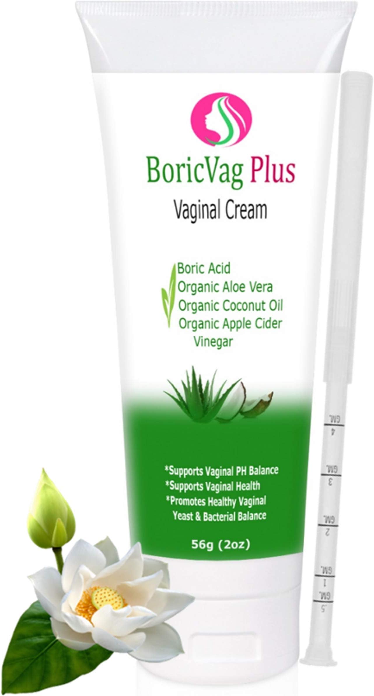 Boric Acid Vaginal Cream with Organic Aloe Vera, Coconut Oil & Apple Cider Vinegar - Applicator Included