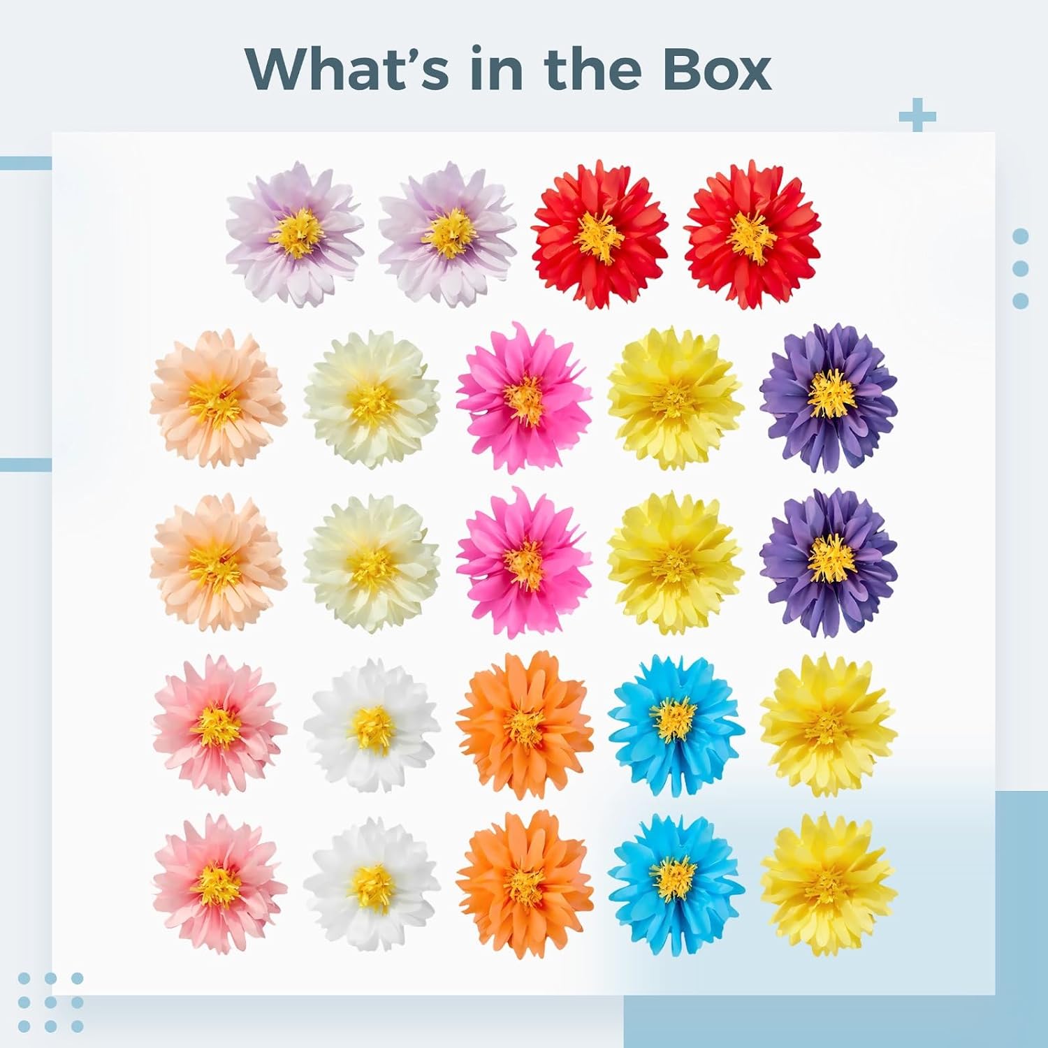 24 Pcs Mexican Paper Flowers, 14 in Party Decoration Flowers, Colorful Daisy Style Tissue Paper Flowers, Easy to Assemble Decoration for Parties, Events