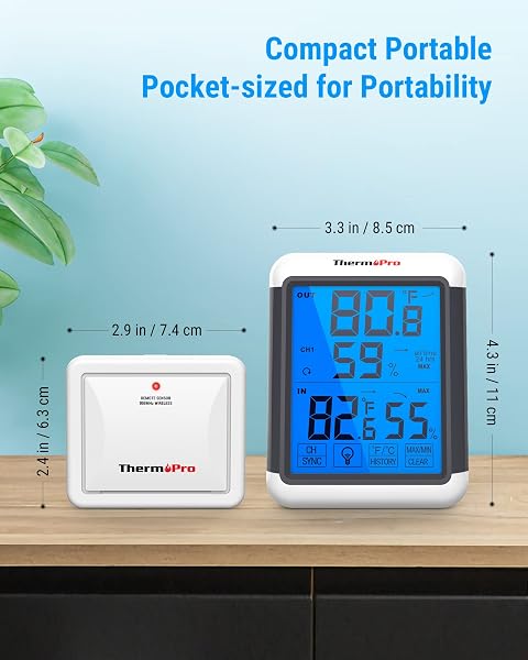 ThermoPro TP65C Digital Wireless Hygrometer Indoor Outdoor Thermometer Wireless Temperature and Humidity Monitor with Touchscreen Backlight Weather Station, 500 Feet or 150 Meter Range - 5