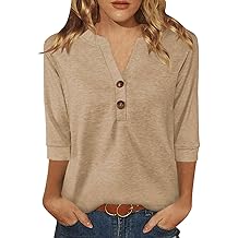Womens Tops 3/4 Sleeve V Neck Button Down Shirts Business Casual Outfits Basic Tees Summer Top 2026