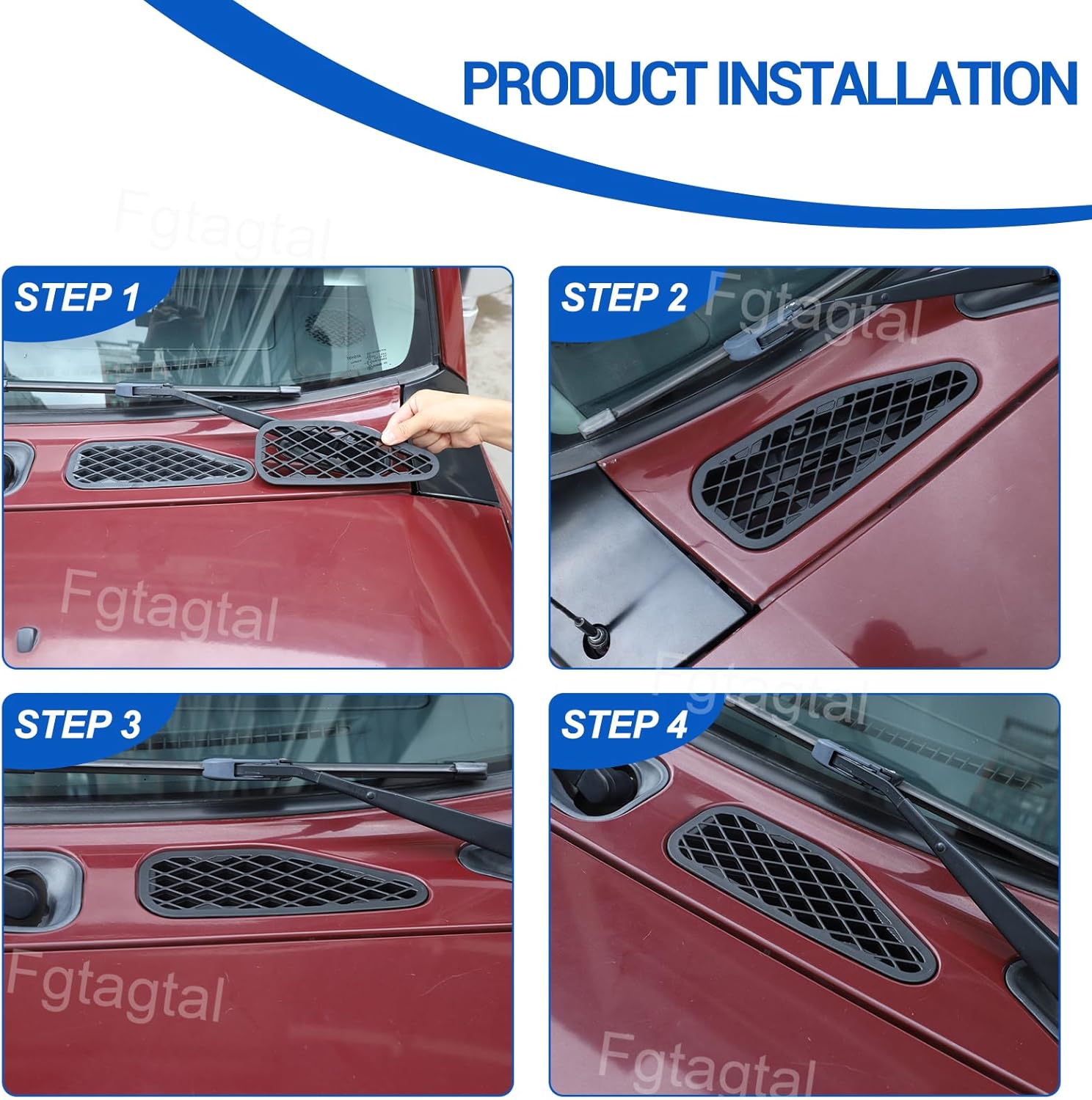 Hood Air Vent Cover Replacement Compatible with Toyota FJ Cruiser 2007-2021, Engine Vent Radiator Guards Grille Vents Insert Mesh Replacement Kit, 3PCS