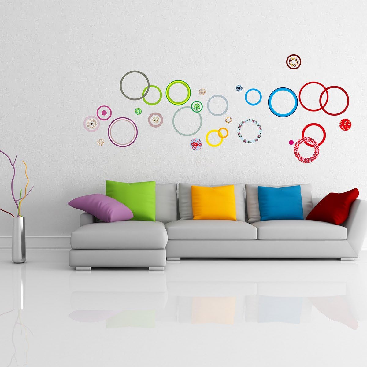 Wall Sticker Circles Design Multi-Coloured with Packaging – Ideal Gift
