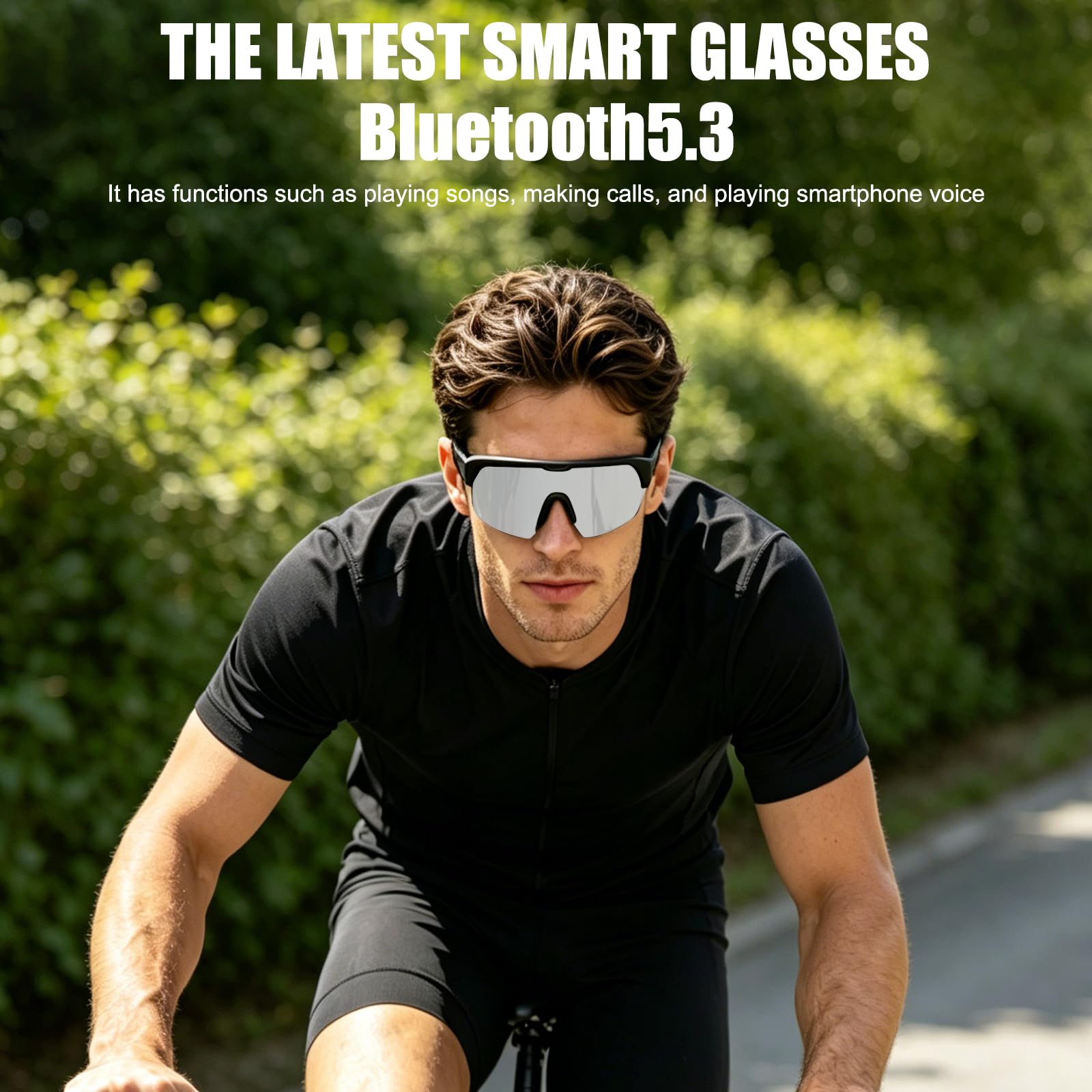 Occhiali da Ciclismo Intelligenti con Bluetooth, Stereo Senza Fili Audio, Occhiali da Sci, Cancellazione del Rumore, Protezione UV, Navigazione Vocale, Adatti per Alpinismo, Sciare e Corsa