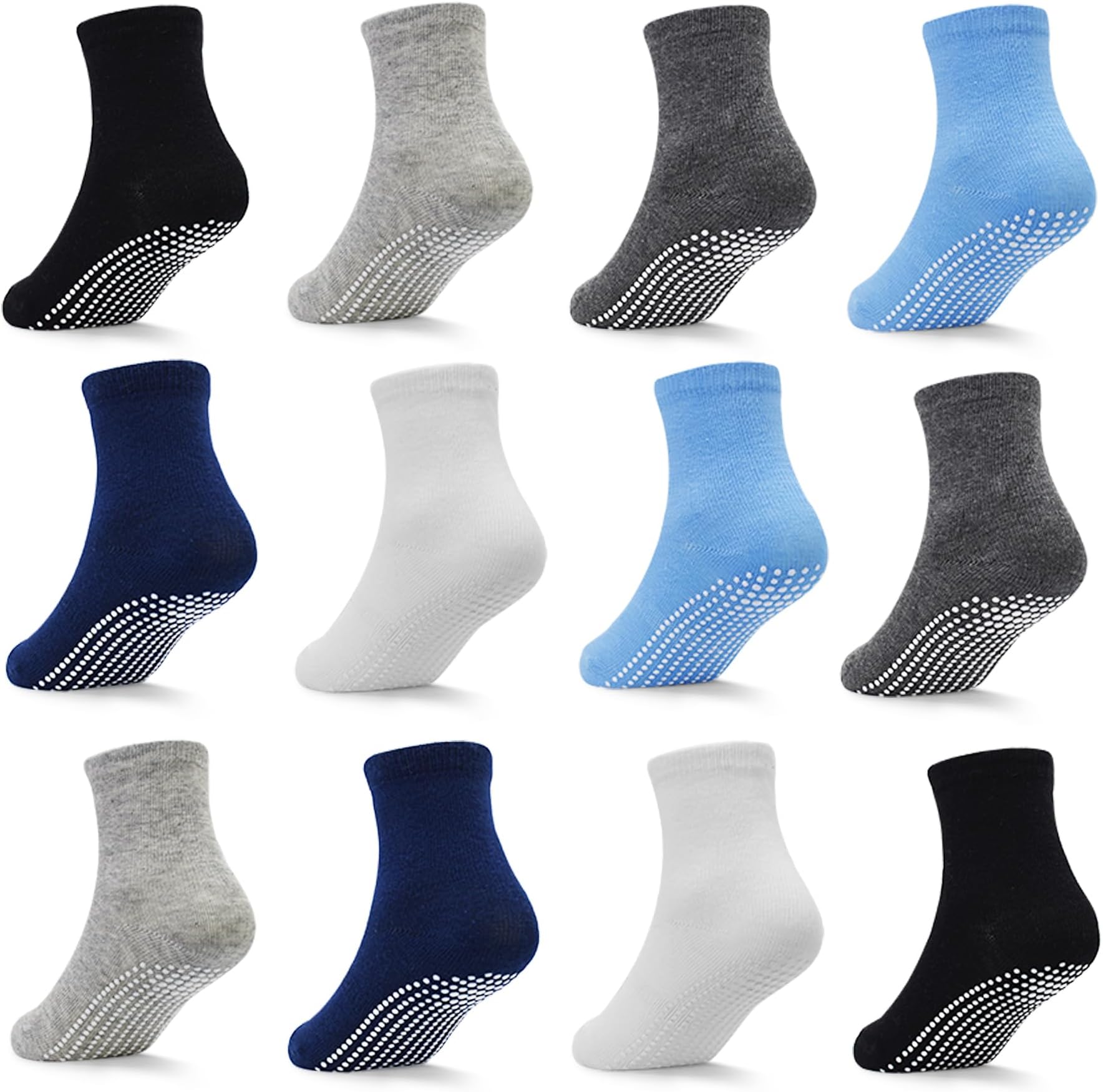 Non Slip Toddler Boy Grip Socks 12 Pairs Kids Anti Skid Sticky Socks for 0-7 Years Children