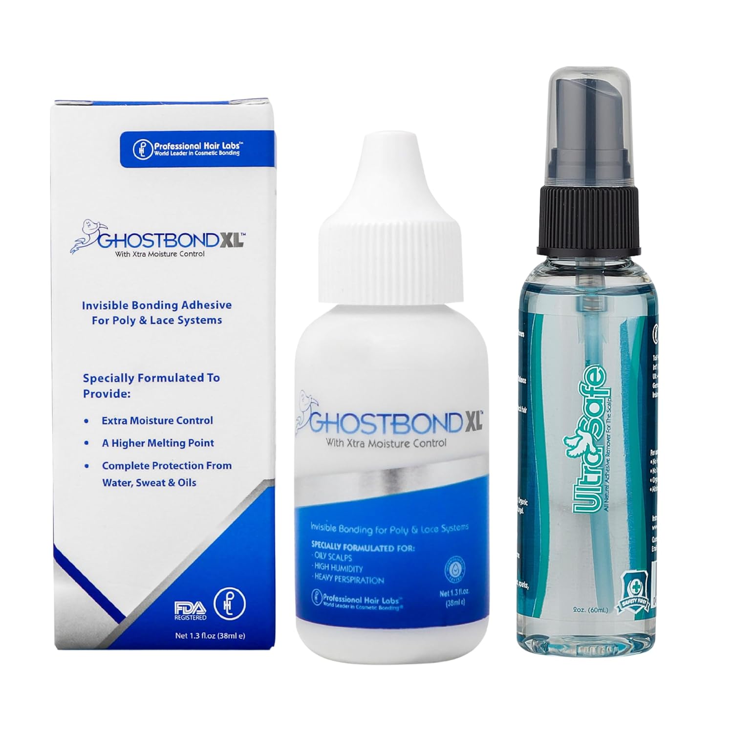 GHOSTBOND XL 1.3oz & Ultra Safe Adhesive Remover 2oz – Invisible Lace Wig Glue and Gentle Non-Toxic Remover, Water & Oil-Resistant Bond for Lace Wigs & Hair Systems