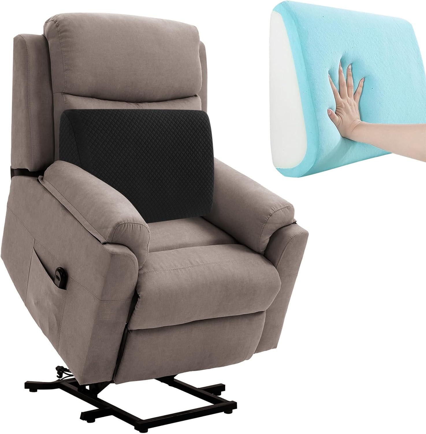 Extra Large Lumbar Support Pillow for Recliner, 20"x14"x5.5" Back Support Cushions with Back Strap, 100% Foam High Supportive, Durable, Grey