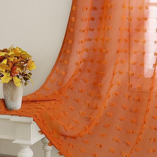 Miniatura 2 de Guken 2 paneles de cortinas traslúcidas de 63 pulgadas de largo para sala de estar, dormitorio, 52 pulgadas de ancho, cortinas bohemias con pompones