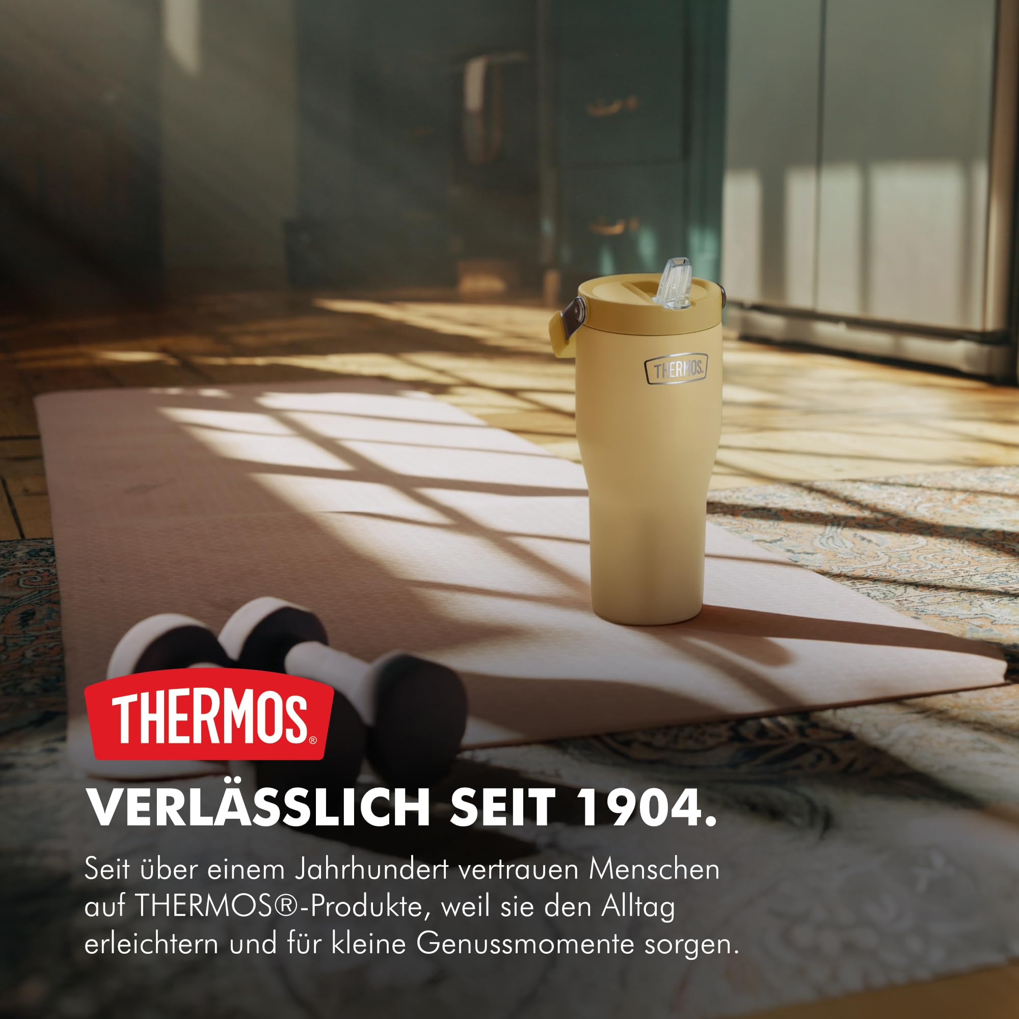 Thermos Flip Straw Tumbler mit Strohhalm und Henkel, 0,85 l, lavender mat | 6 h kalt, Isolier-Trinkbecher Flip-Strohhalm, doppelwandiger Edelstahl, für unterwegs & zuhause, lila, REFRESHING SERIES