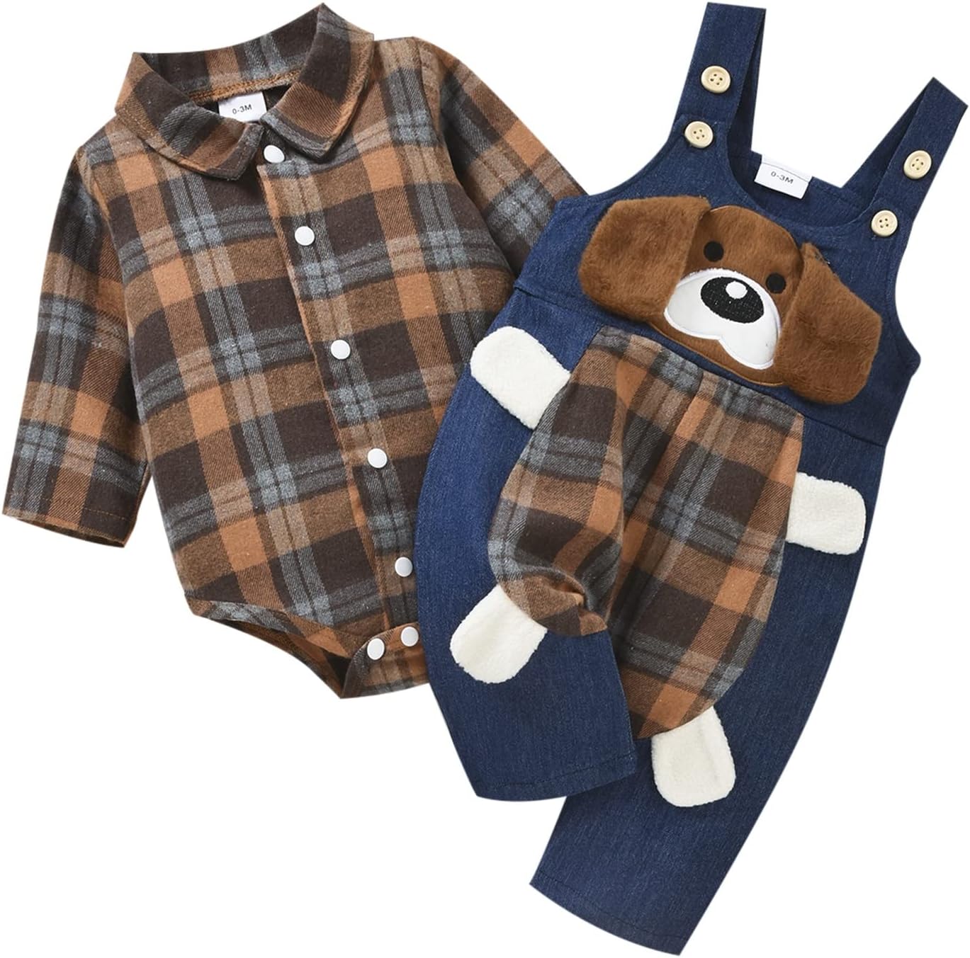 Baby Boy Clothes Infant Outfits Long Sleeve Plaid Bodysuit Romper + Jeans Overalls Jumpsuit Pants Sets