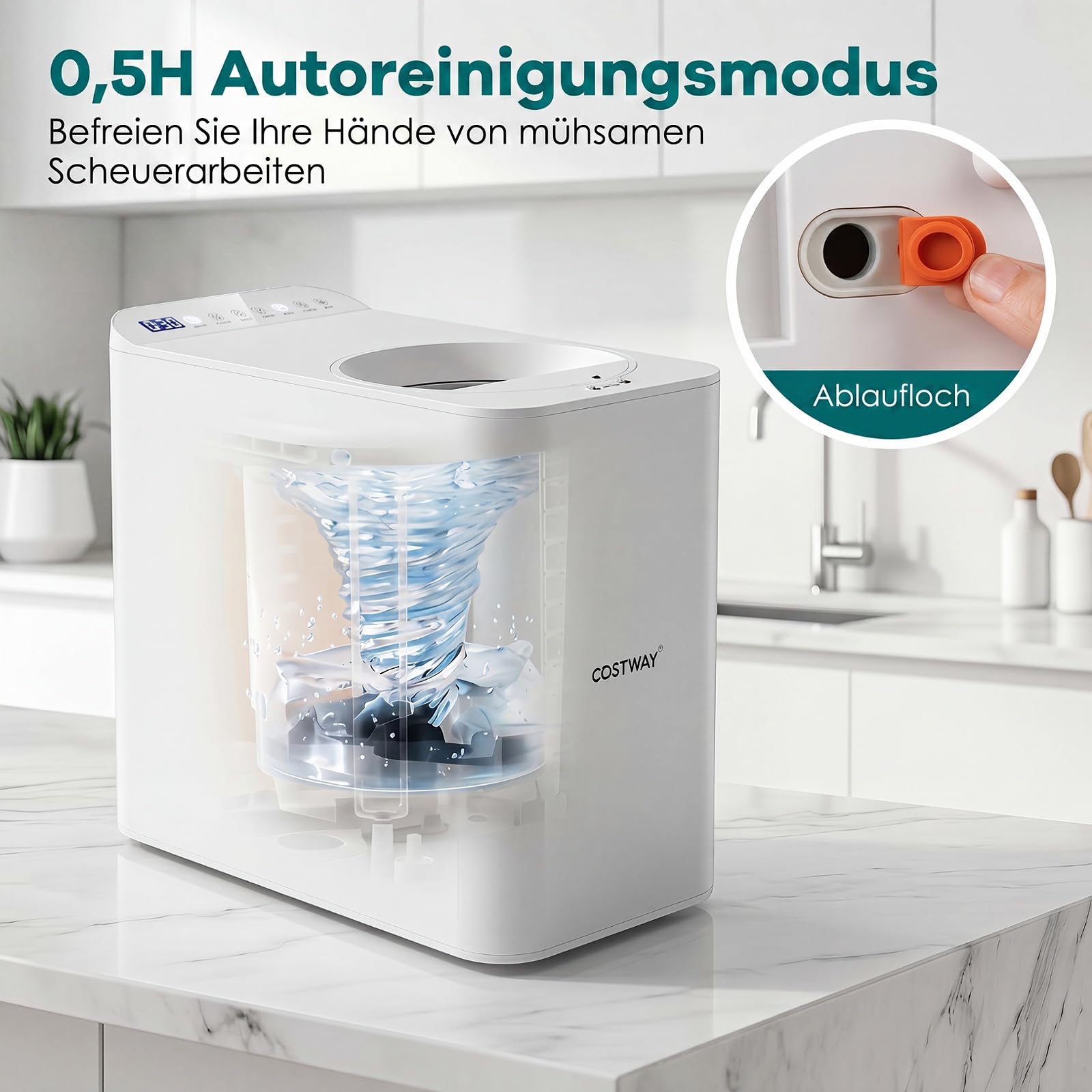 COSTWAY Elektrischer Komposter 3L, geruchloser Küchenkomposteimer mit Bedienfeld, Sichtfenster & 5 Modi, Komposter, 90% verwandelt Lebensmittelabfälle in Dünger, Küchenabfallentsorger für Zuhause