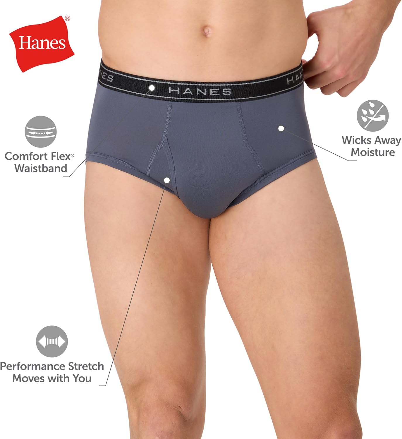 Hanes Men's Underwear Briefs Pack, 6-pack, Performance Stretch Underwear Briefs for Men, Moisture Wicking