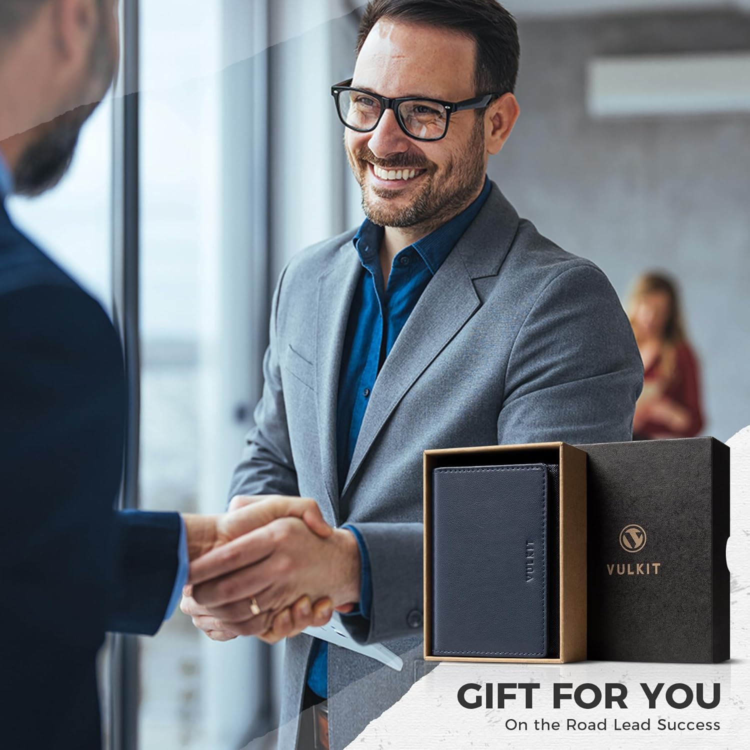 VULKIT Business Card Holder Premium Leather RFID Blocking Card Case With ID Window Magnetic Closure Holds Up to 40 Business Cards - Image 7