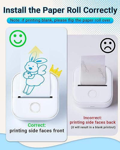 Miniatura 6 de Memoking Mini impresora de calcomanías portátil T02 con 3 rollos de papel, impresora de fotos Bluetooth para cumpleaños de niños, compatible con
