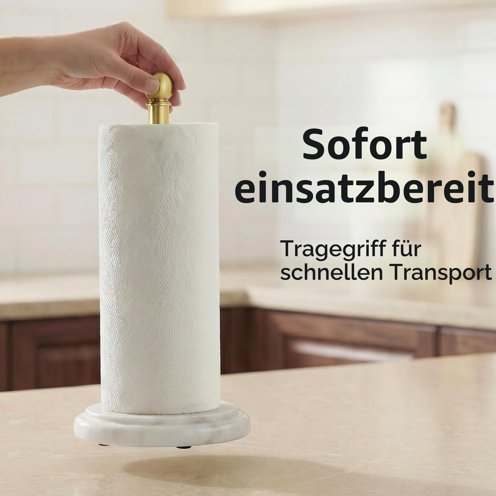 KES Küchenrollenhalter Marmor Stehend, Küchenrollenhalter Stehend Arbeitsplatte, Küchenrolle Halter Küchenpapierhalter aus 18/8 Edelstahl, Rostfrei, Gebürstetes Gold, KPH208-BZ