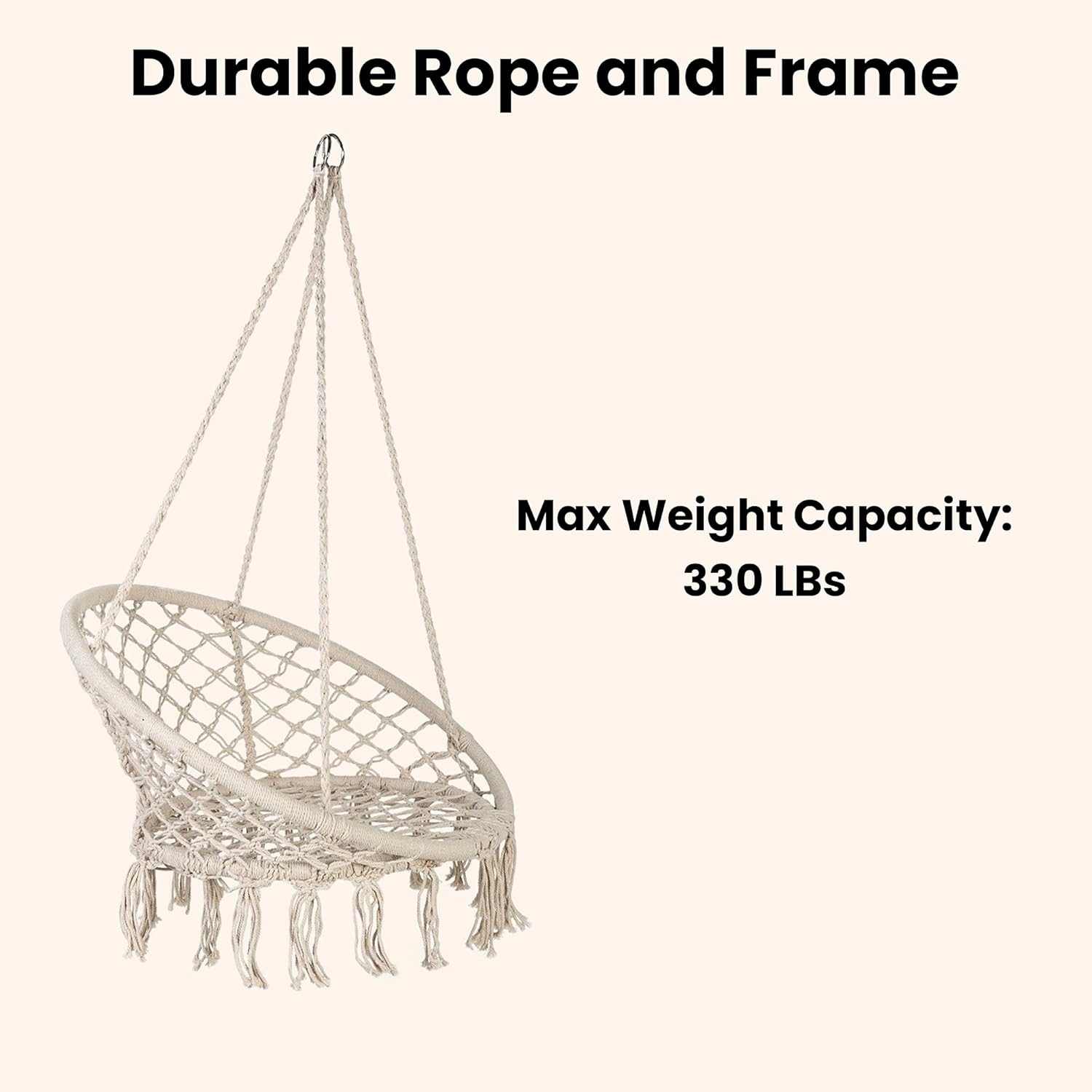 AsterOutdoor Macrame Hammock Chair Hanging Cotton Rope Swing for Indoor or Outdoor Use, Beige
