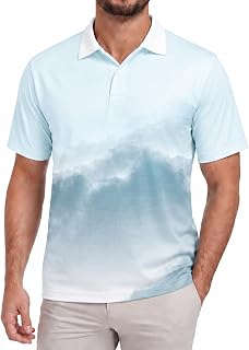 Men's Golf Shirts Short Sleeve UPF 40+ Dry Fit Moisture Wicking Performance Casual Collared Novelty Print Polo Shirt