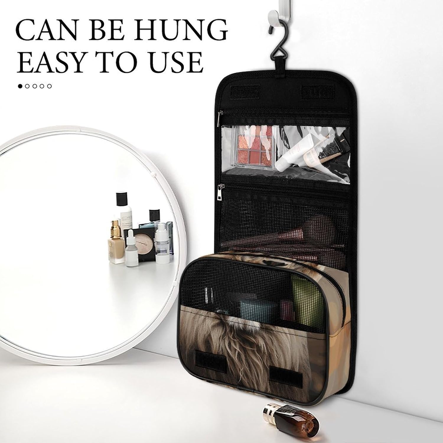 Toiletry Bag for Women Men Creative Animals Lion Makeup Bag with Hanging Hook Waterproof Bathroom Cosmetic Bag Large Capacity Travel Bag for Toiletries Accessories image 5
