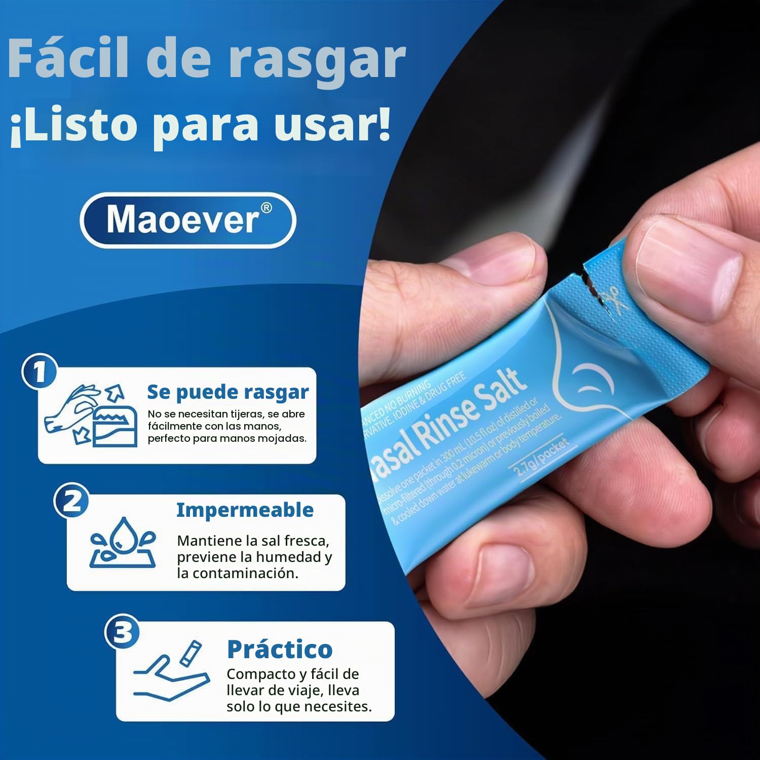 100 salinas de sal Neti, solución salina envuelta individualmente para macetas Neti, riego nasal, botellas exprimibles y alivio sinusal | Cuidado sinusal