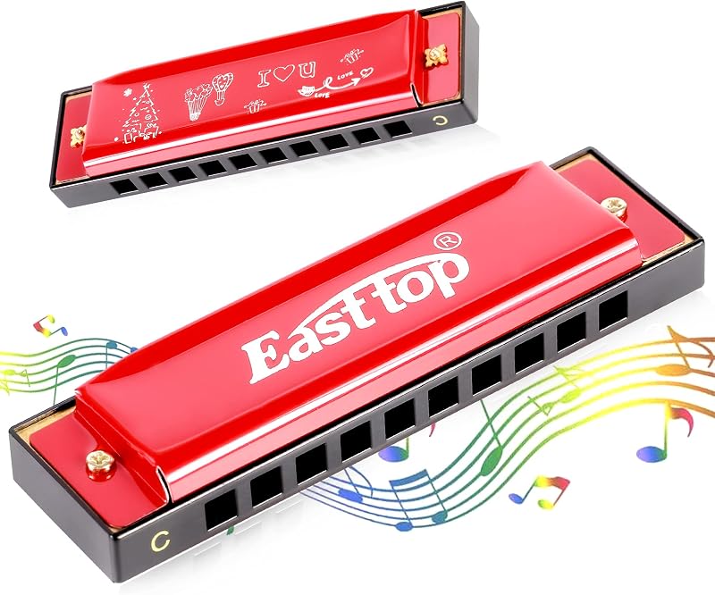 East top Armónica Blues, Armónica diatónica Clave de C 10 Agujeros 20 Tonos Armónica de órgano bucal para Adultos, niños, Principiantes, Profesionales y Estudiantes (Rojo), como Regalo