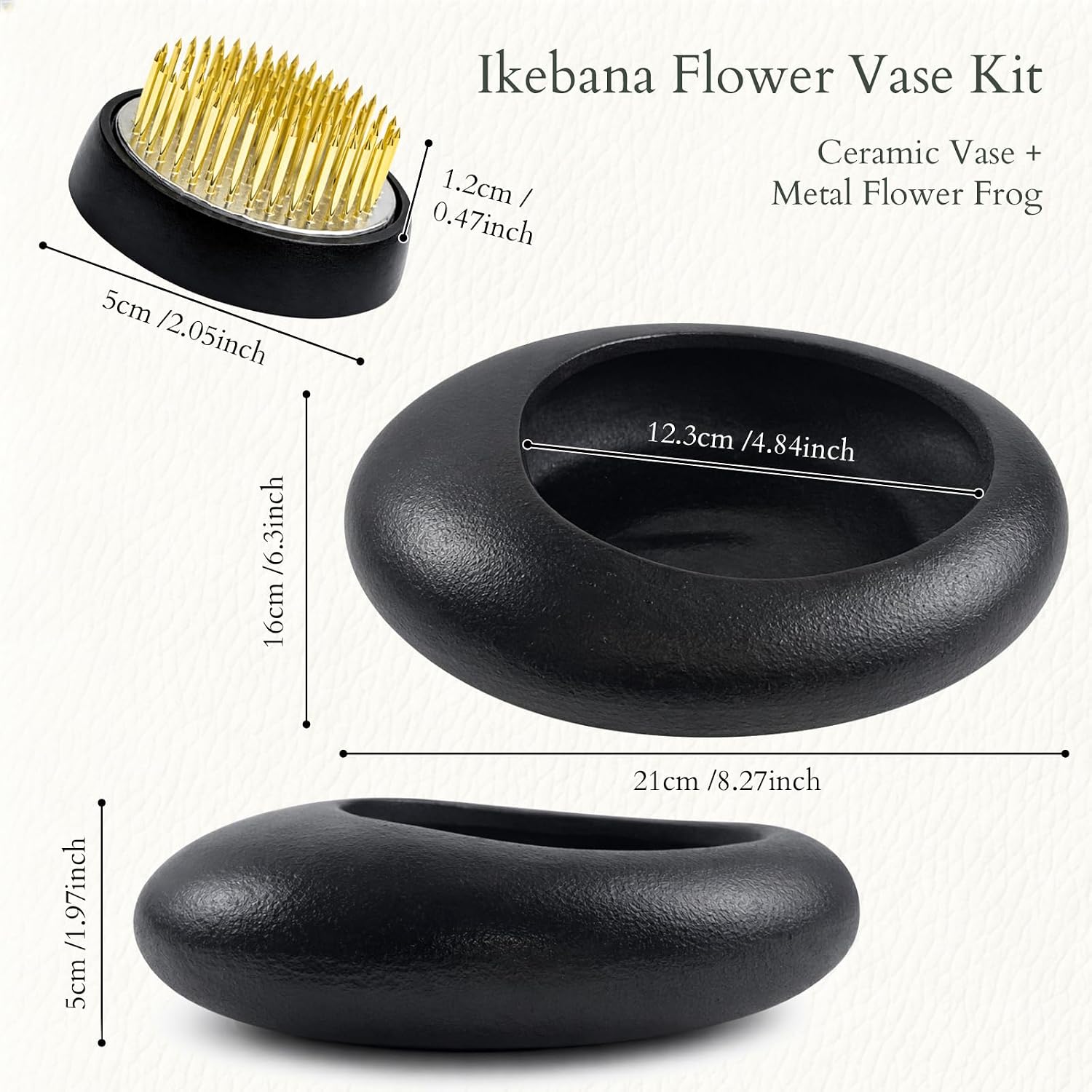 Japanese Flower Frog Vase Set – Minimalist Black Ceramic Flower Vase with Flower Frog, Modern Flower Arrangement Pot for Living Room Decor & Art Supplies, Gift Box for Flower Lover image 3