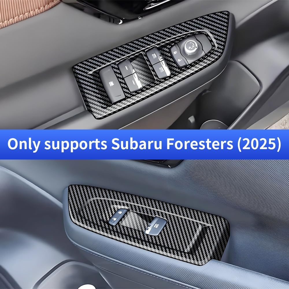 Car Door Power Window Lift Switch Protection Panel for Subaru Forester 2025 2026 Auto Interior Decorations Accessories Armrest Side Pull Handle Trim Cover Carbon Fiber Style Kit 4Pcs