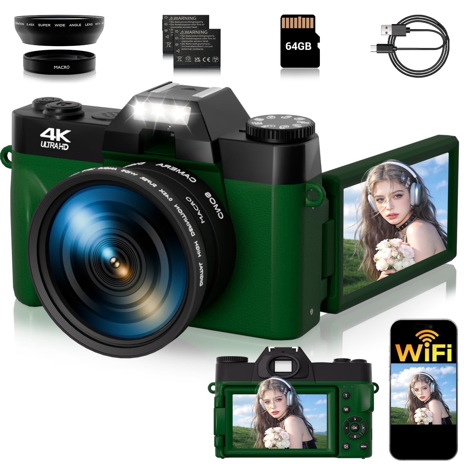 SMARTKLIK 75MP 4K WiFi Flip Screen Camera