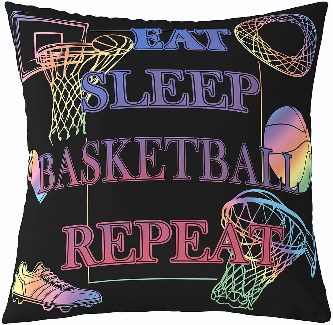 Feelyou Basketball Throw Pillow Covers for Girls Boys Kids 20 x 20-Inch Set of 4 Gaming Sports Cushion Case Room Decor Ball Games Decor Pillowcase Gift for Basketball Lover Breathable Soft Microfiber