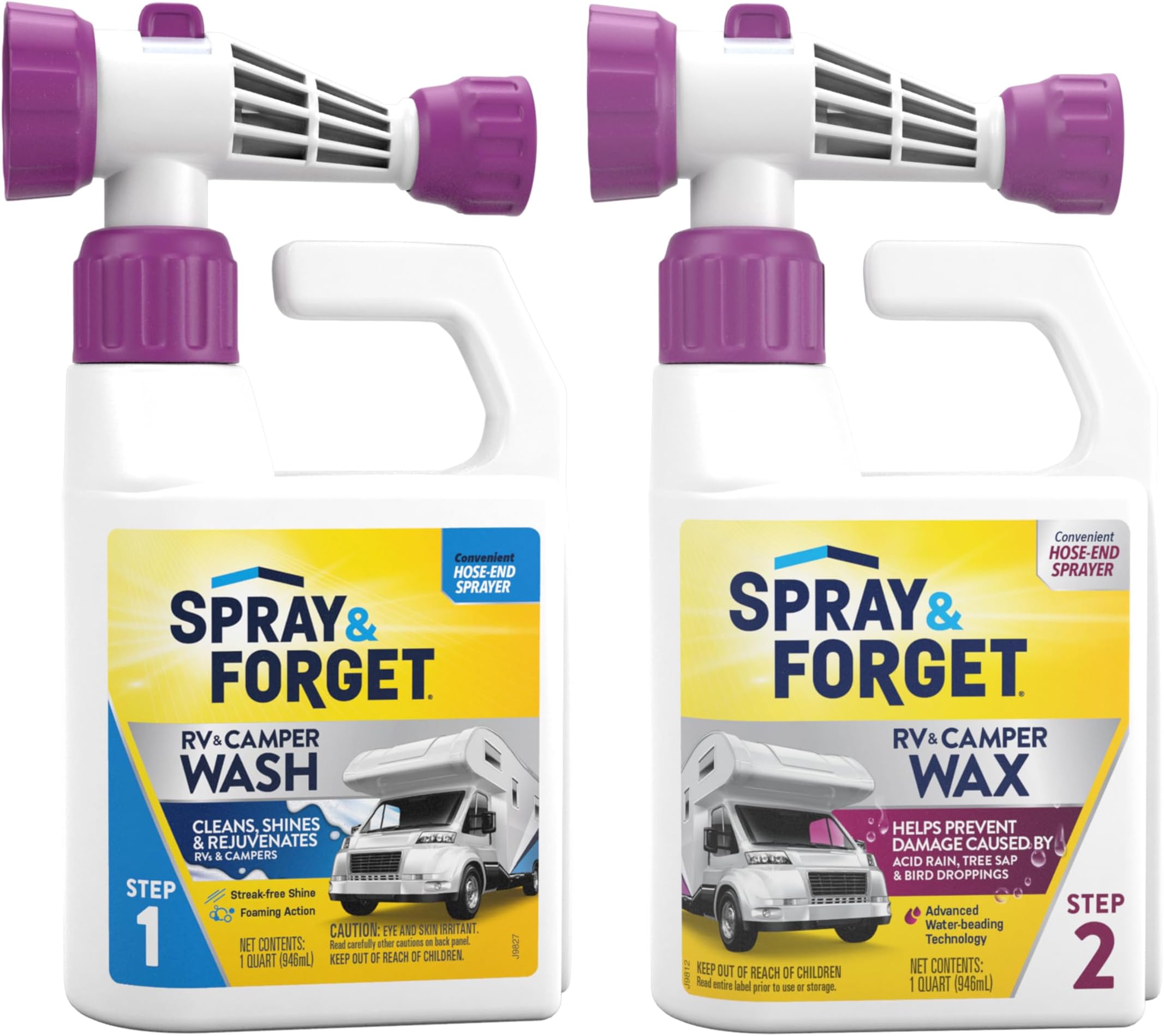 RV & Camper Wash and Wax Combo, Includes RV & Camper Wash (1 Quart) and RV & Camper Wax (1 Quart) with Convenient, Ready-to-Use Hose End Adapters