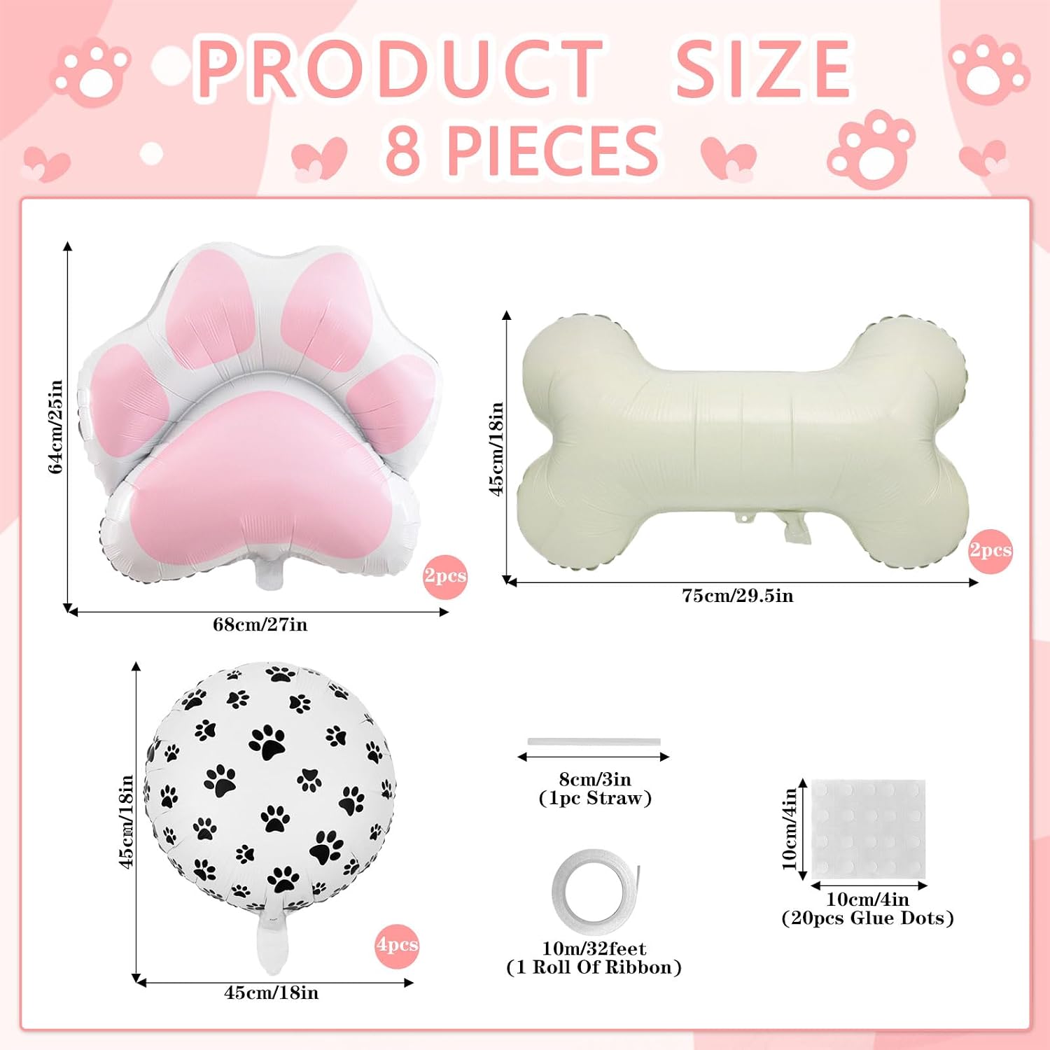 8 Pcs Dog Balloons 30 Inch Bone Foil Balloons Paw Print Balloon Dog Birthday Decorations Pink Dog Paw Balloon Pets Puppy Themed Birthday Party Decorations Supplies image 2