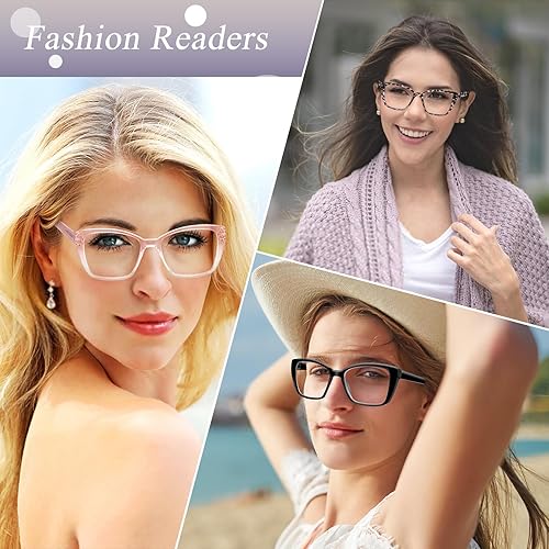 Miniatura 6 de Paquete de 6 lentes de lectura elegantes de gran tamaño para mujer, bloqueo de luz azul, lentes de ojo de gato con bisagra de resorte