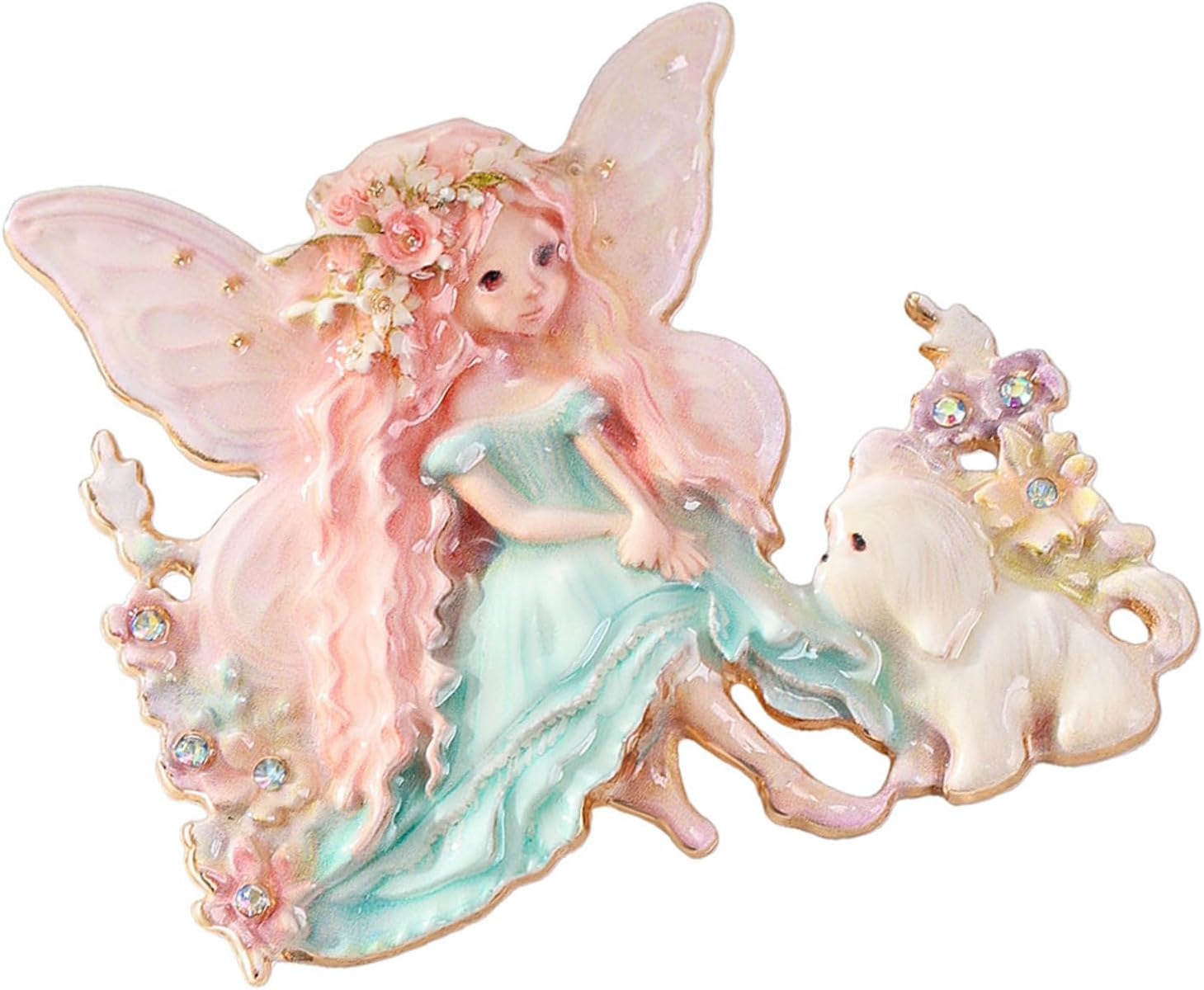 Brooches and Pins, Adorable Cartoon Fairy Girls Brooch Featuring Flower Accent and Dog Design Alloy for Fashion Accessories