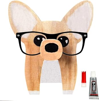 Creative Eyeglasses Holder Animal, Fun Pet Eyeglass Holder, Cute Handmade Wooden Carving Glasses Stand, Sunglasses Display Stands for Home Office Desk Nightstand, Gift for Christmas BirthdayDog