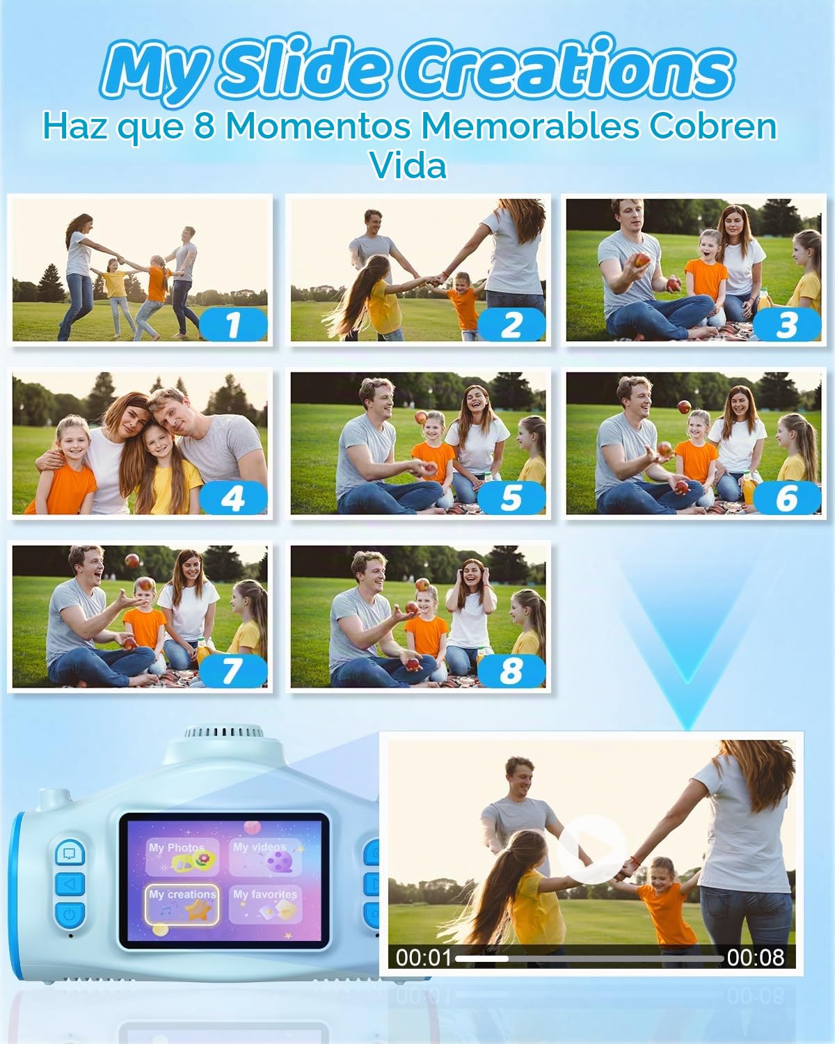 Cámara Fotos Infantil, 3 en 1 Proyector Cámara para Niños 48MP 1080P Cámara de Fotos Niños con Trípode Tarjeta de 32 GB Batería de 2500 mAh, Regalo para 3 4 5 6 8 7 9 10 11 12 Años Niños y Niñas, Azul