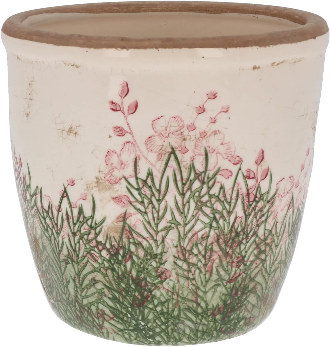 Shudehill Giftware Wild Garden Pretty Floral Pink and Green Design Planter Pot - Small or Large (Small)