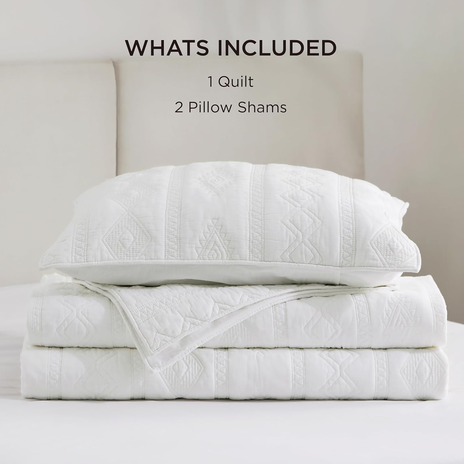 Bedsure 100% Cotton Quilt Set - King Size Bedspread, Lightweight Soft Bed Coverlet, 3-Piece Cozy Stitching Quilt Set with 2 Pillow Shams in Geometric Pattern for All Season, 106x96 inches, White - Image 6